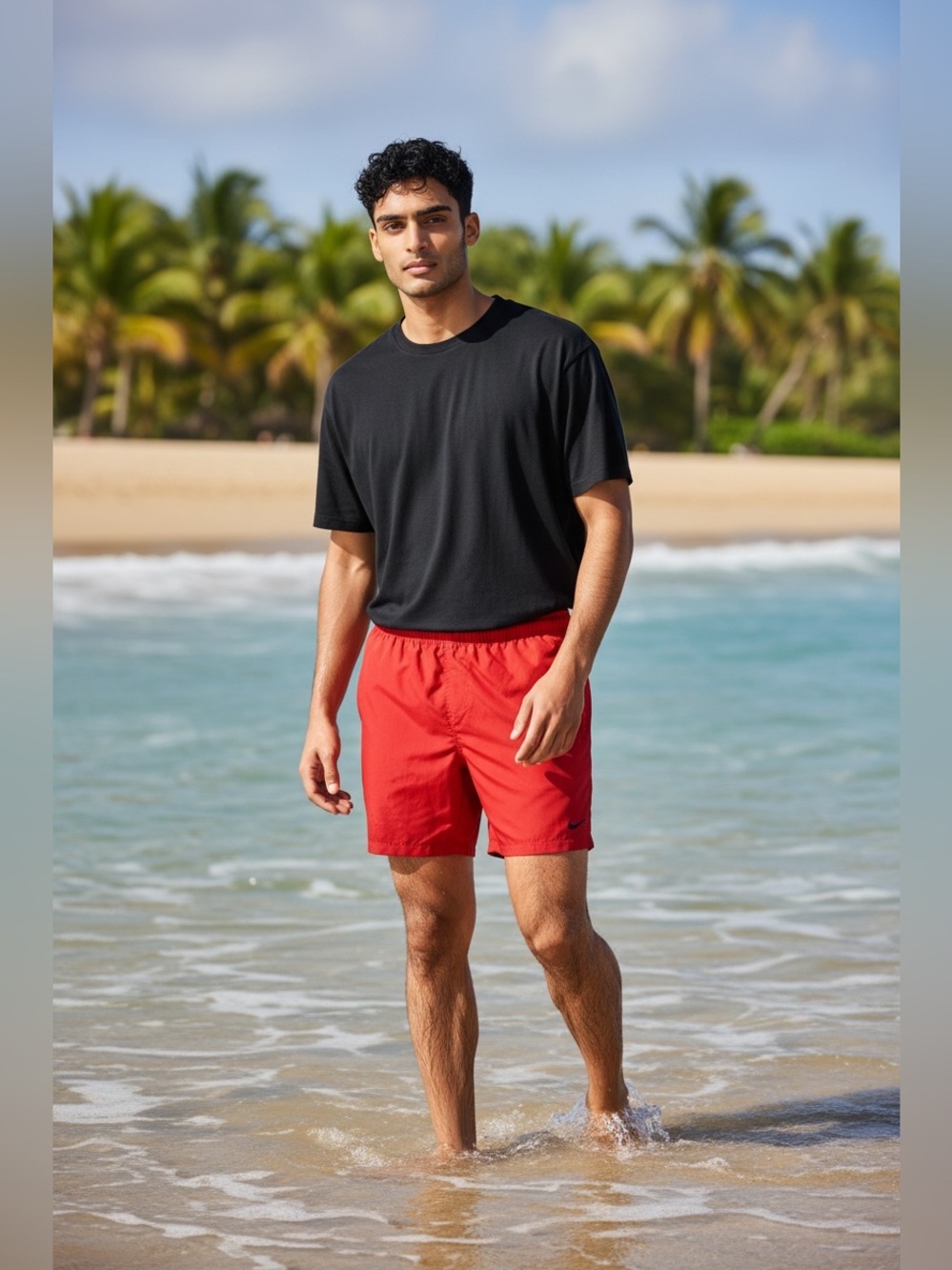 Nike Mens Size XL Red Black Hybrid Athletic Shorts Swim Trunks Drawstring Waist